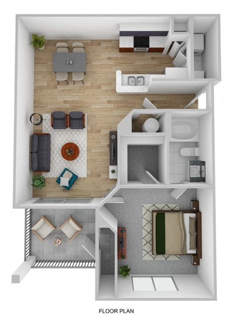 Floor plan for 1 bed, 1 bath, 794 sqft